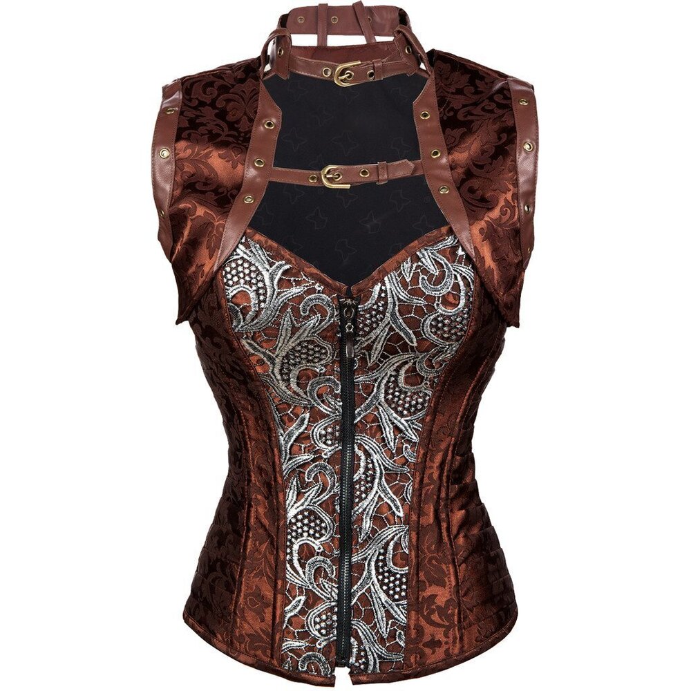 9046 Steampunk Steel Boned Corset C208-Coffee-3XL